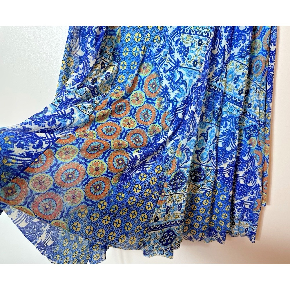 Chico's A-Line Skirt Womens Size 12 Blue Paisley Patchwork Elastic Artsy Boho 2 - Picture 5 of 12